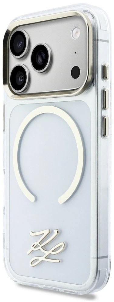„Karl Lagerfeld IML KL Script Logo MagSafe“ dėklas, skirtas „iPhone 17 Pro Max“ – skaidrus