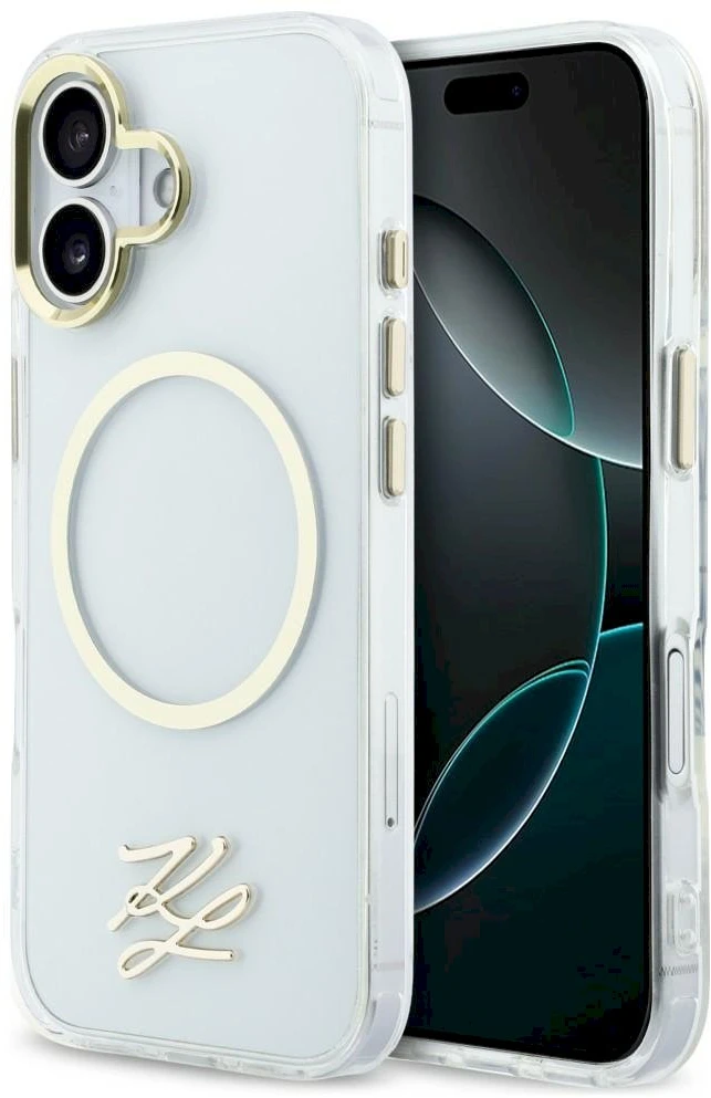 „Karl Lagerfeld IML KL Script Logo MagSafe“ dėklas, skirtas „iPhone 17“ – permatomas