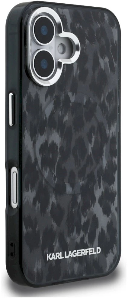 „Karl Lagerfeld IML“ leopardo rašto „MagSafe“ dėklas, skirtas „iPhone 16“ – Juodas