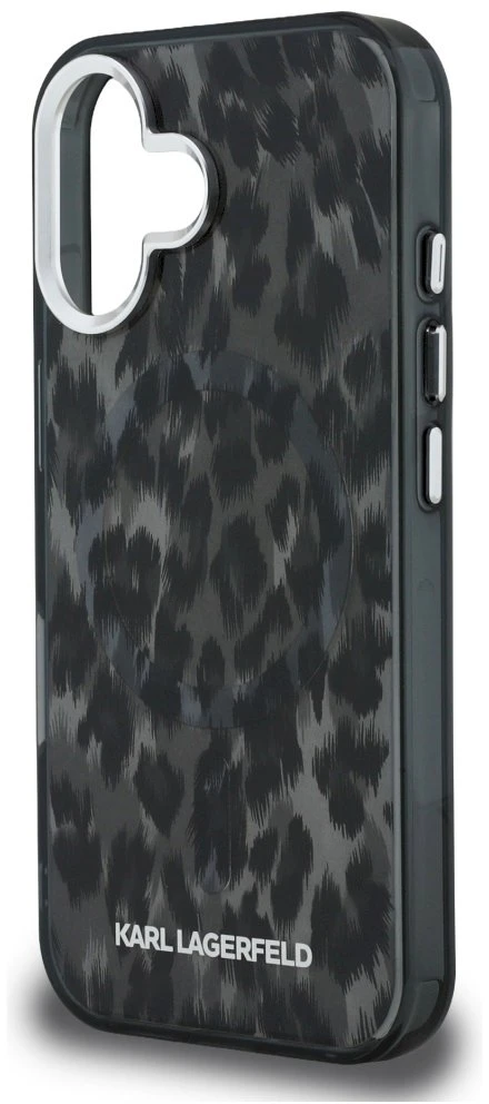 „Karl Lagerfeld IML“ leopardo rašto „MagSafe“ dėklas, skirtas „iPhone 16“ – Juodas