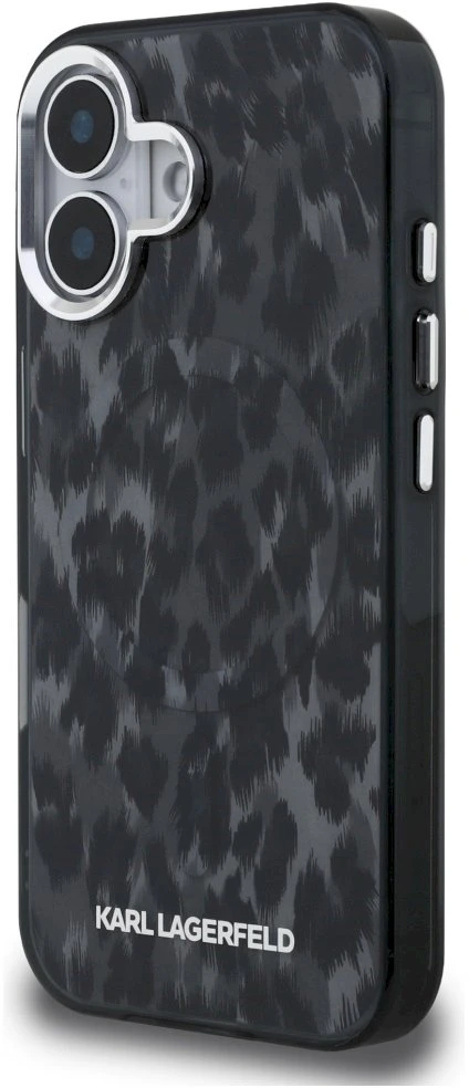 „Karl Lagerfeld IML“ leopardo rašto „MagSafe“ dėklas, skirtas „iPhone 16“ – Juodas