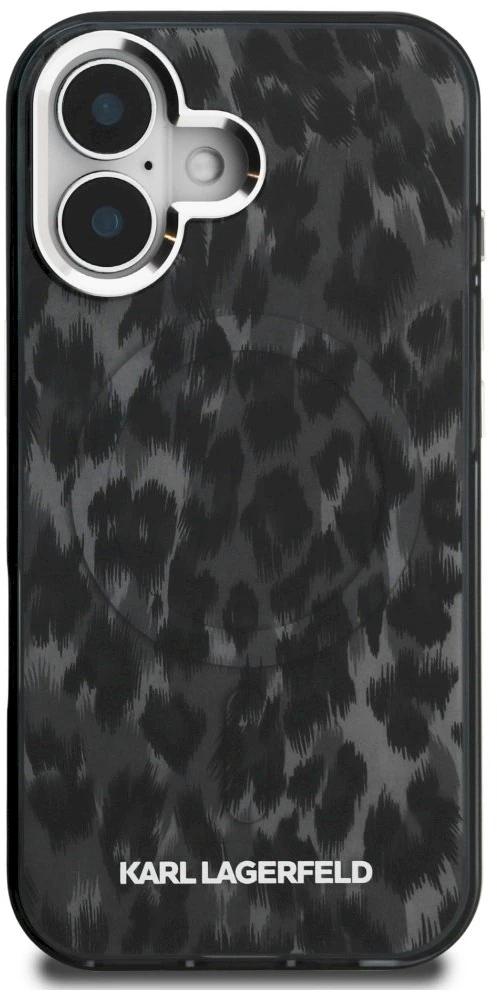 „Karl Lagerfeld IML“ leopardo rašto „MagSafe“ dėklas, skirtas „iPhone 16“ – Juodas