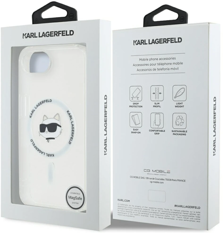 Karl Lagerfeld IML Metal Choupette Head MagSafe iPhone 16e Dėklas - Baltas