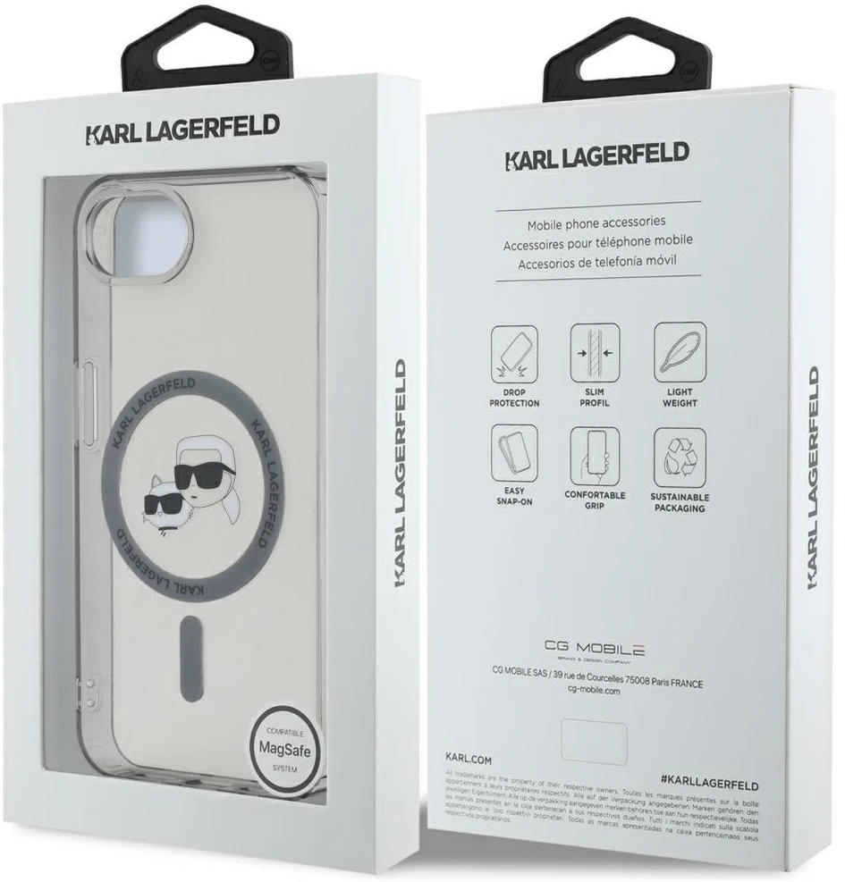 Karl Lagerfeld IML metalinis Karl & Choupette Heads MagSafe iPhone 16e dėklas - Juodas