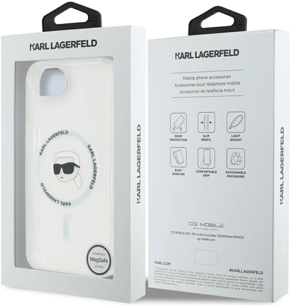 Karl Lagerfeld IML metalinis Karl Head MagSafe dėklas iPhone 16e Baltas