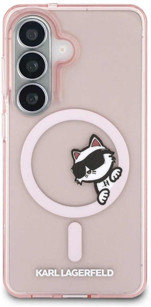 Dėklas Karl Lagerfeld IML Peekaboo Choupette MagSafe Samsung Galaxy S26 rožinės spalvos