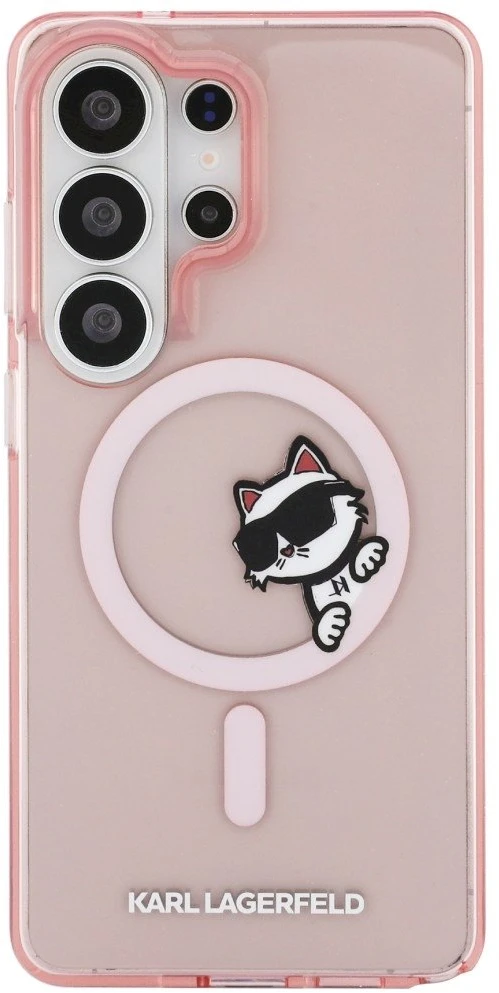 Dėklas Karl Lagerfeld IML Peekaboo Choupette MagSafe Samsung Galaxy S26 Ultra rožinės spalvos