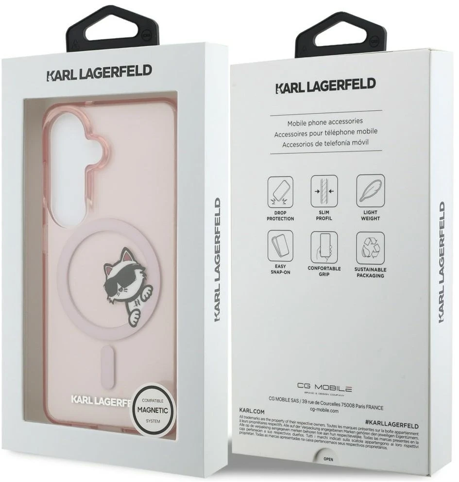 Dėklas Karl Lagerfeld IML Peekaboo Choupette MagSafe Samsung Galaxy S26 rožinės spalvos