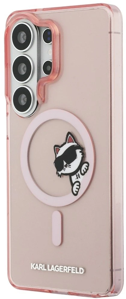 Dėklas Karl Lagerfeld IML Peekaboo Choupette MagSafe Samsung Galaxy S26 Ultra rožinės spalvos