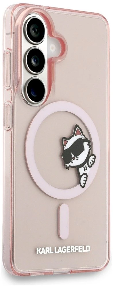 Dėklas Karl Lagerfeld IML Peekaboo Choupette MagSafe Samsung Galaxy S26 rožinės spalvos
