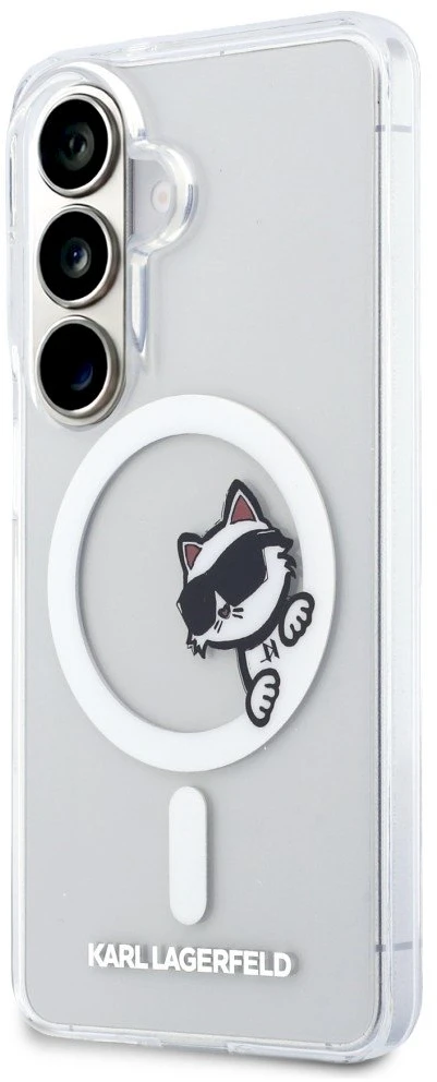 Karl Lagerfeld IML Choupette Peekaboo Logo Magnetic dėklas skirtas Apple iPhone Samsung Galaxy S26 skaidrus