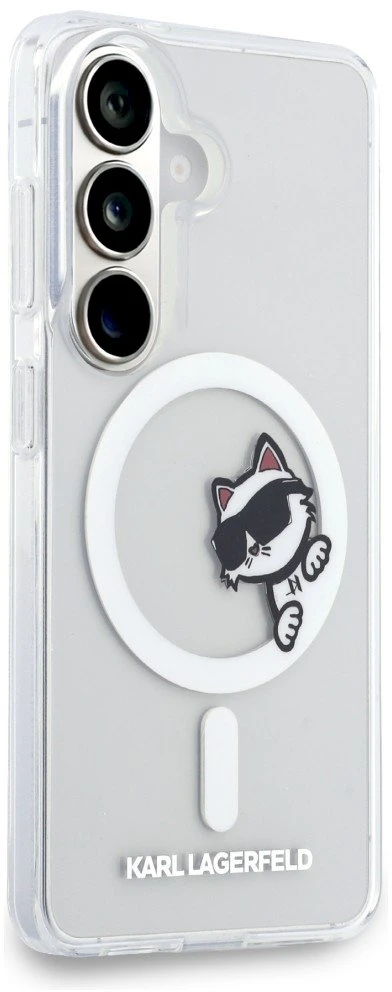 Karl Lagerfeld IML Choupette Peekaboo Logo Magnetic dėklas skirtas Apple iPhone Samsung Galaxy S26 skaidrus
