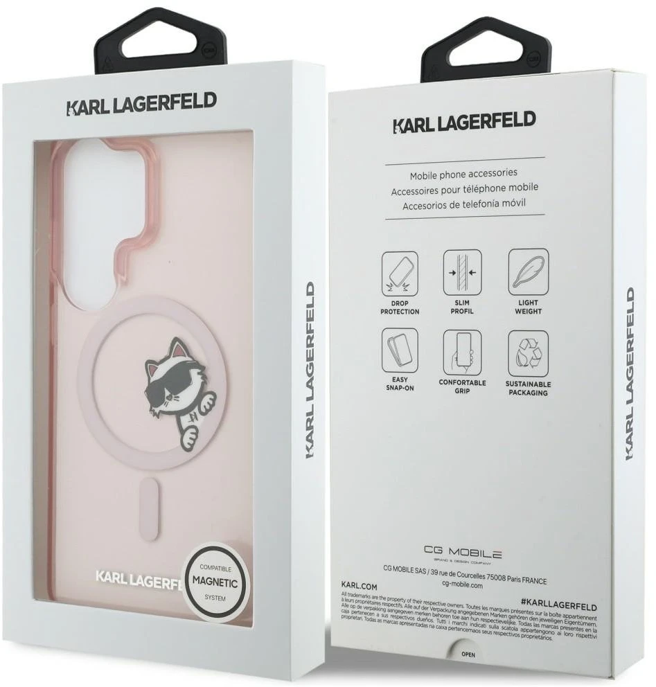 Dėklas Karl Lagerfeld IML Peekaboo Choupette MagSafe Samsung Galaxy S26 Ultra rožinės spalvos