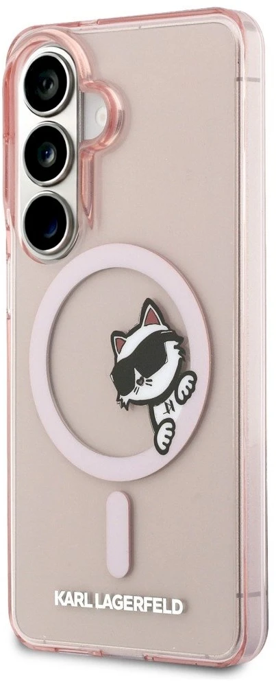 Dėklas Karl Lagerfeld IML Peekaboo Choupette MagSafe Samsung Galaxy S26 rožinės spalvos