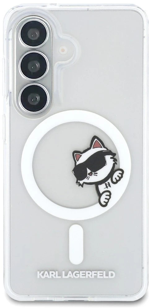 Karl Lagerfeld IML Choupette Peekaboo Logo Magnetic dėklas skirtas Apple iPhone Samsung Galaxy S26 skaidrus