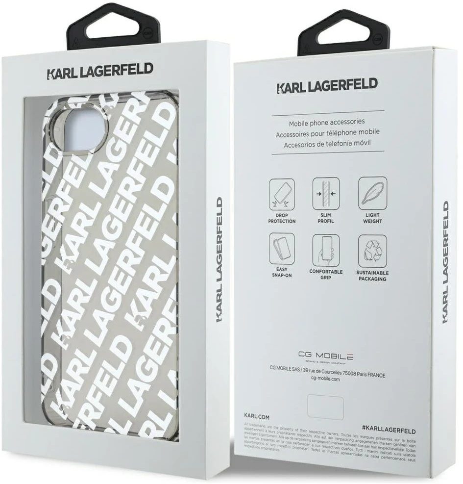 Karl Lagerfeld IML Repeat Logo dėklas, skirtas iPhone 16e - sidabrinis