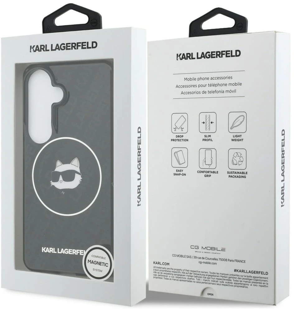 Dėklas Karl Lagerfeld IML Repeated Choupette MagSafe Samsung Galaxy S26 juodos spalvos