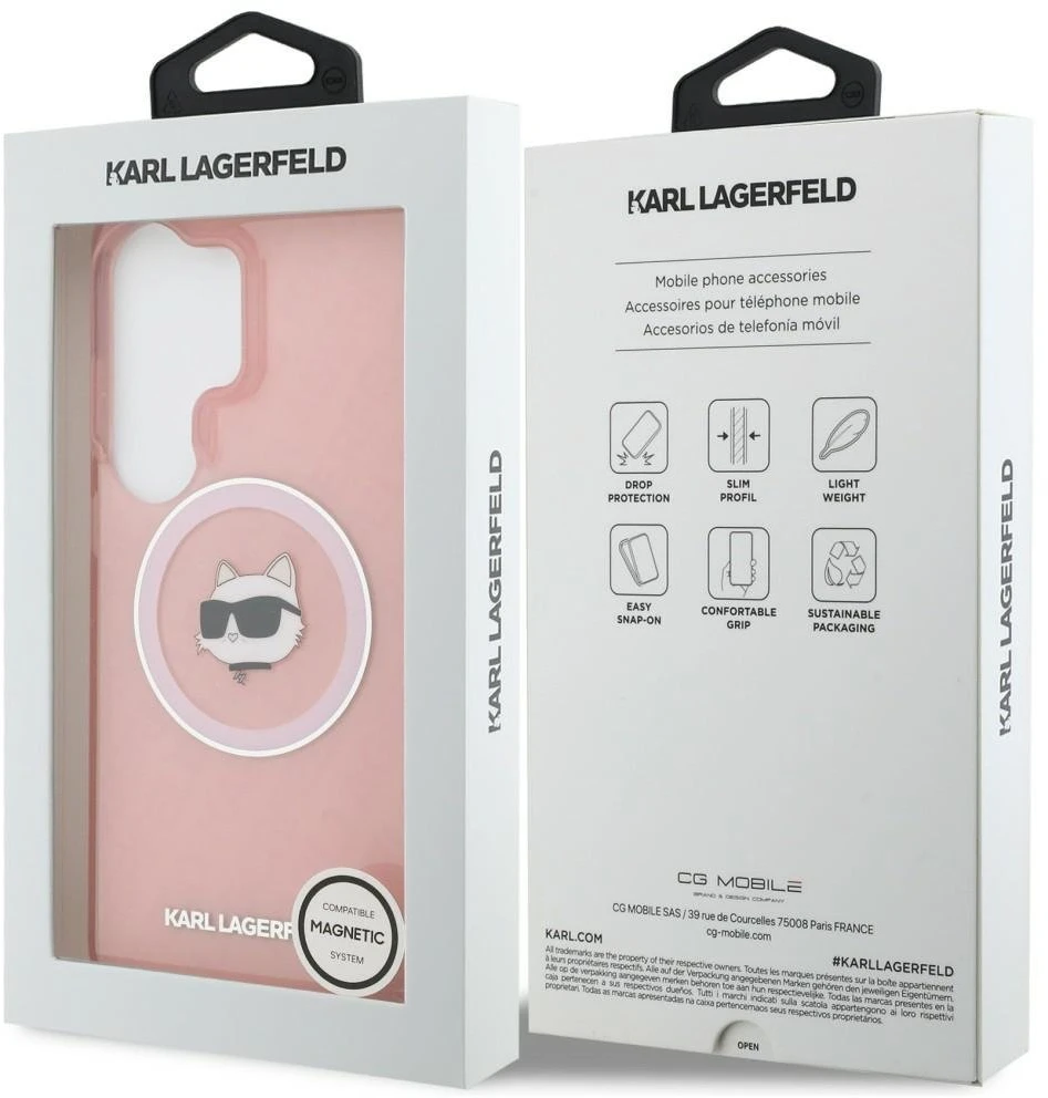 Dėklas Karl Lagerfeld IML Repeated Choupette MagSafe Samsung Galaxy S26 Ultra rožinės spalvos