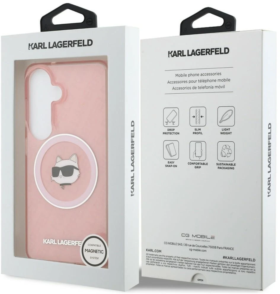 Dėklas Karl Lagerfeld IML Repeated Choupette MagSafe Samsung Galaxy S26 rožinės spalvos