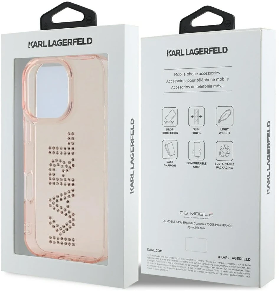 Dėklas Karl Lagerfeld IML Rhinestones Logo iPhone 16 Pro Max Case - Rožinė