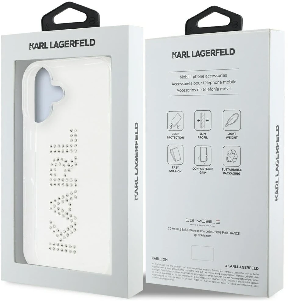 Karl Lagerfeld IML Rhinestones Logo iPhone 16 dėklas – skaidrus