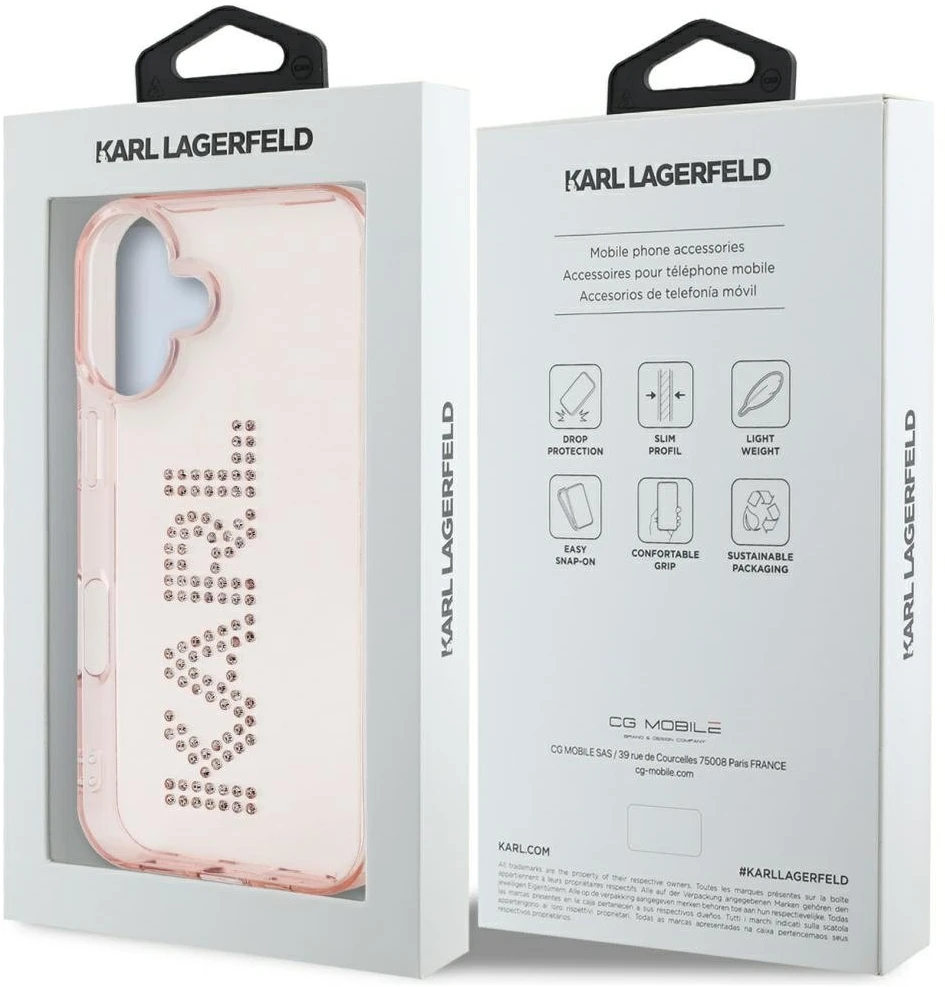 Dėklas Karl Lagerfeld IML Rhinestones Logo iPhone 16 Case - Rožinė