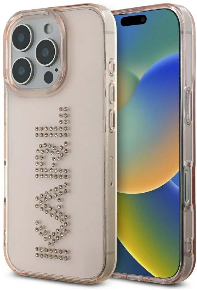 Dėklas Karl Lagerfeld IML Rhinestones Logo iPhone 16 Pro Max Case - Rožinė