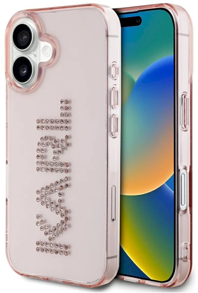 Dėklas Karl Lagerfeld IML Rhinestones Logo iPhone 16 Case - Rožinė
