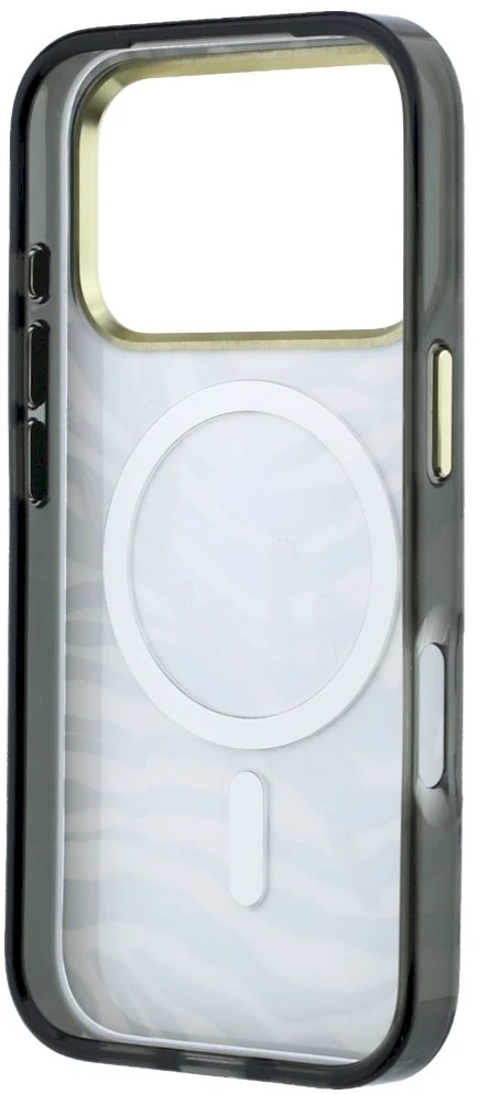 Karl Lagerfeld IML Signature Zebra Glitter MagSafe dėklas, skirtas iPhone 17 Pro / 18 Pro – auksinė