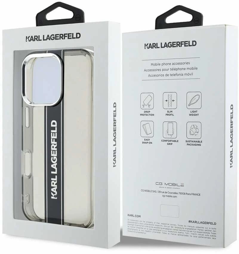 Karl Lagerfeld IML Stripe Logo Apple iPhone 16 Pro Max dėklas telefonui juodos spalvos