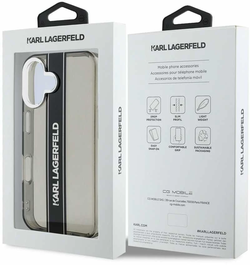 Karl Lagerfeld IML Stripe Logo Apple iPhone 16 dėklas telefonui juodos spalvos