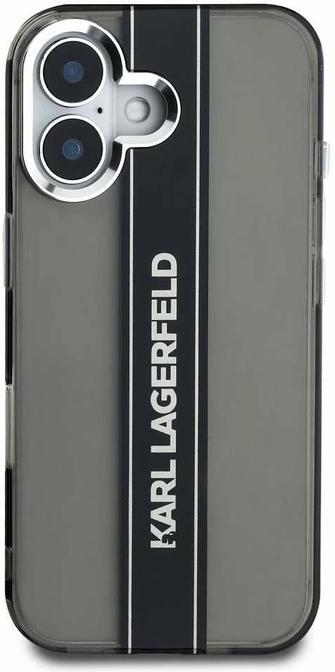 Karl Lagerfeld IML Stripe Logo Apple iPhone 16 dėklas telefonui juodos spalvos