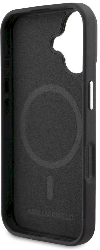 Karl Lagerfeld „MagSafe“ dėklas su inicialais ir metaliniu logotipu, skirtas „iPhone 16“ – Juodas
