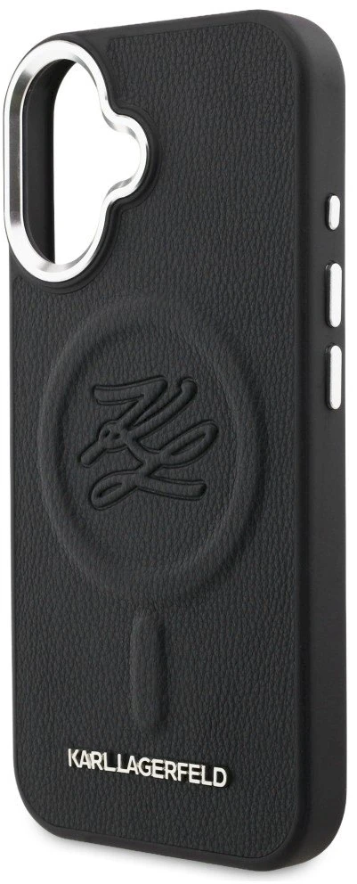 Karl Lagerfeld „MagSafe“ dėklas su inicialais ir metaliniu logotipu, skirtas „iPhone 16“ – Juodas