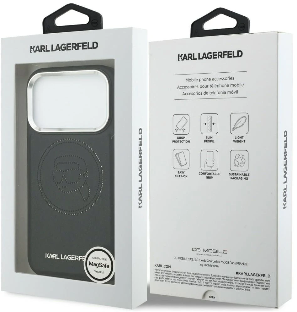 Karl Lagerfeld K Head Point Logo MagSafe dėklas iPhone 17 Pro Max - Juodas