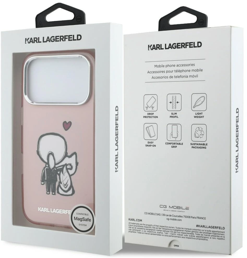 Dėklas Karl Lagerfeld Karl & Choupette Back MagSafe Case for iPhone 17 Pro - Rožinė