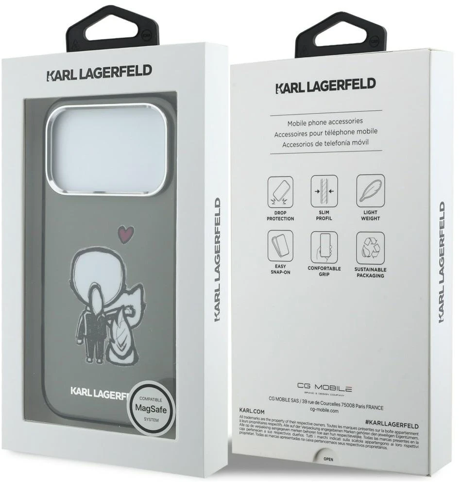„Karl Lagerfeld Karl & Choupette Back MagSafe“ dėklas, skirtas „iPhone 17 Pro“ – Juodas