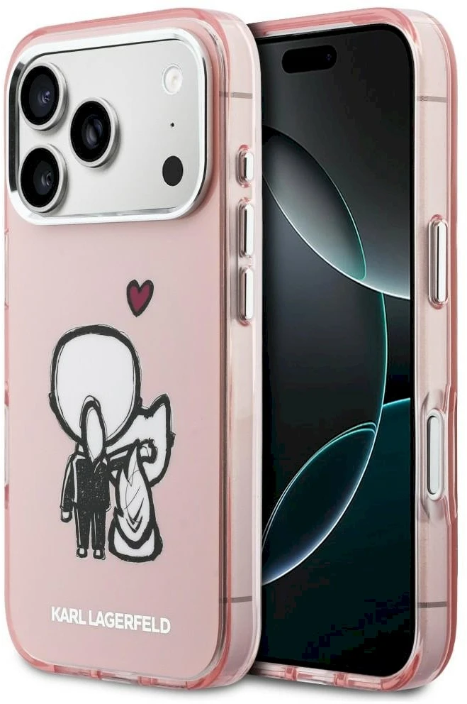 Dėklas Karl Lagerfeld Karl & Choupette Back MagSafe Case for iPhone 17 Pro Max - Rožinė