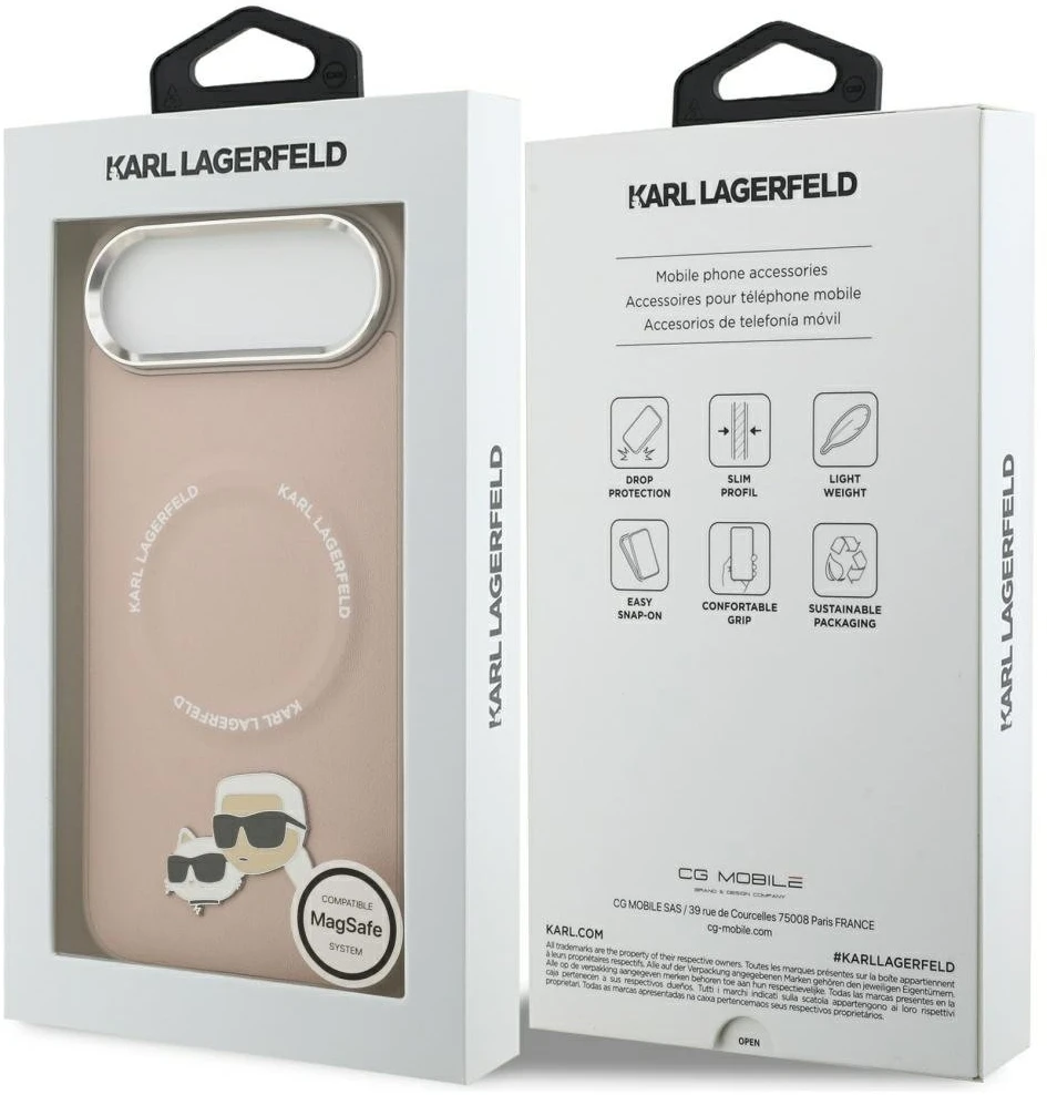 Karl Lagerfeld Karl & Choupette Pins MagSafe dėklas skirtas Apple iPhone Air rožinės spalvos
