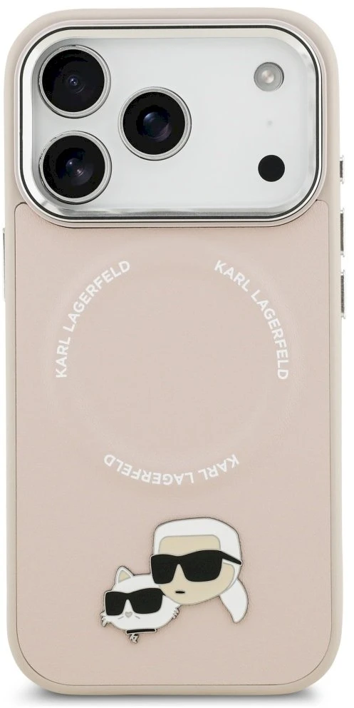 Karl Lagerfeld Karl & Choupette Pins MagSafe dėklas Apple iPhone 17 Pro rožinės spalvos