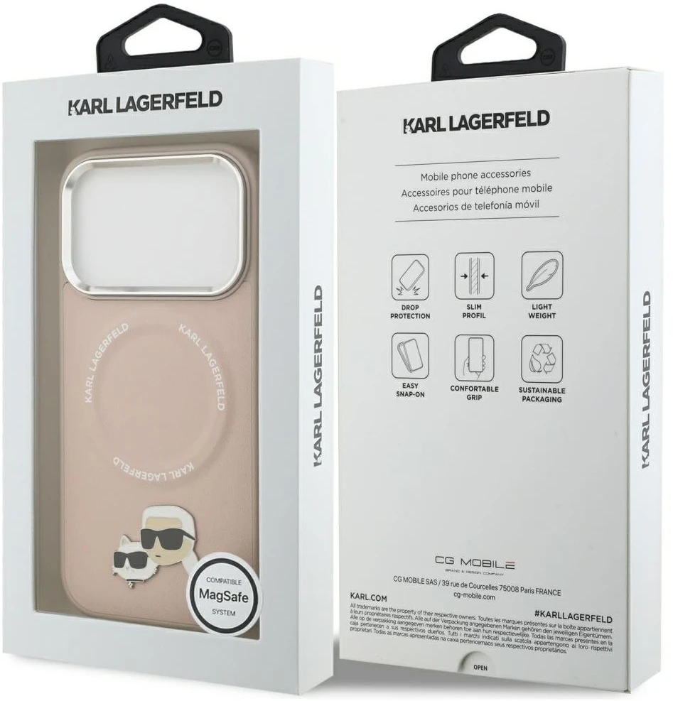 Karl Lagerfeld Karl & Choupette Pins MagSafe dėklas Apple iPhone 17 Pro rožinės spalvos