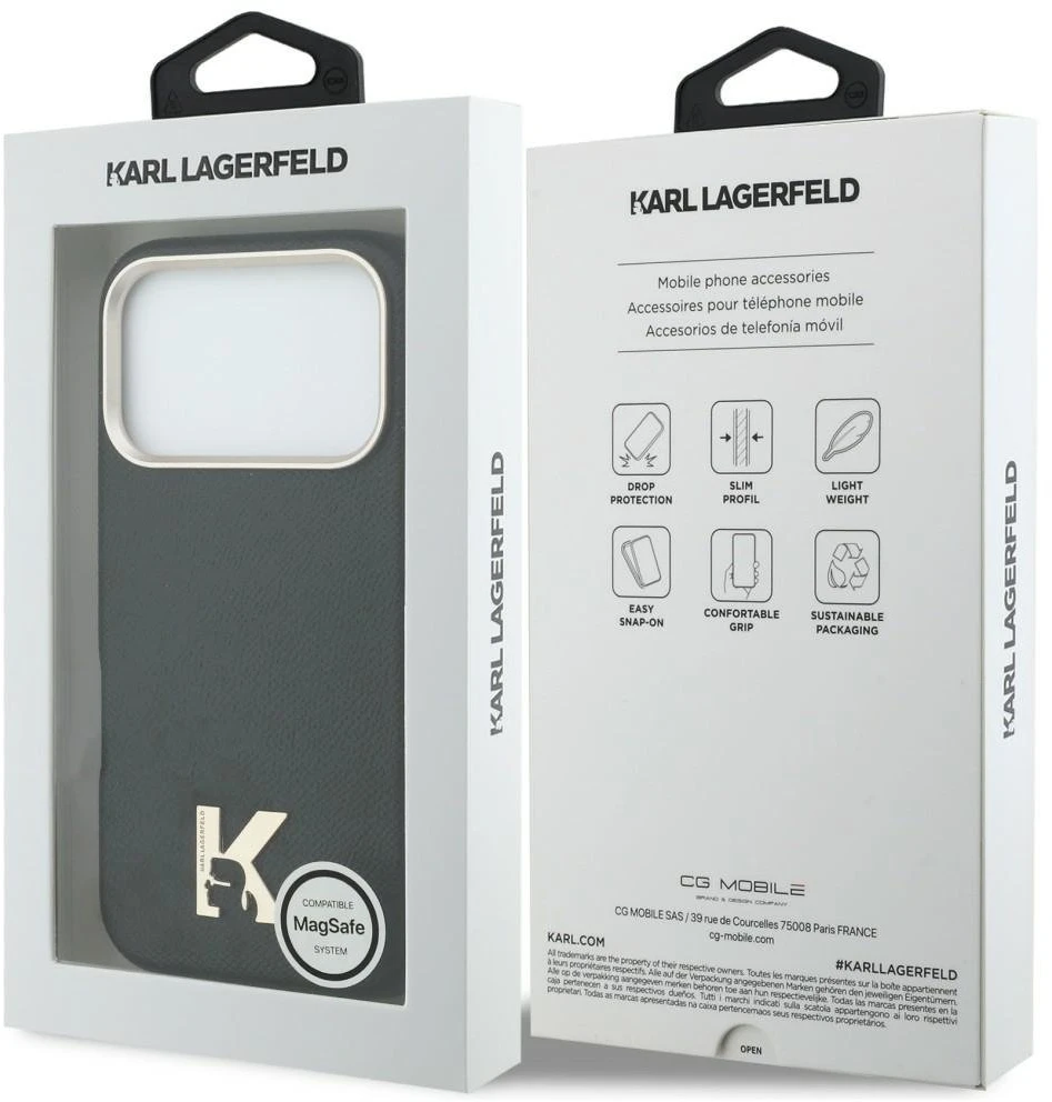 Karl Lagerfeld dėklas, skirtas IPHONE 17 Pro, suderinamas su MagSafe KLHMP17L5PGFKHGK (Karl Head logotipas), juodas