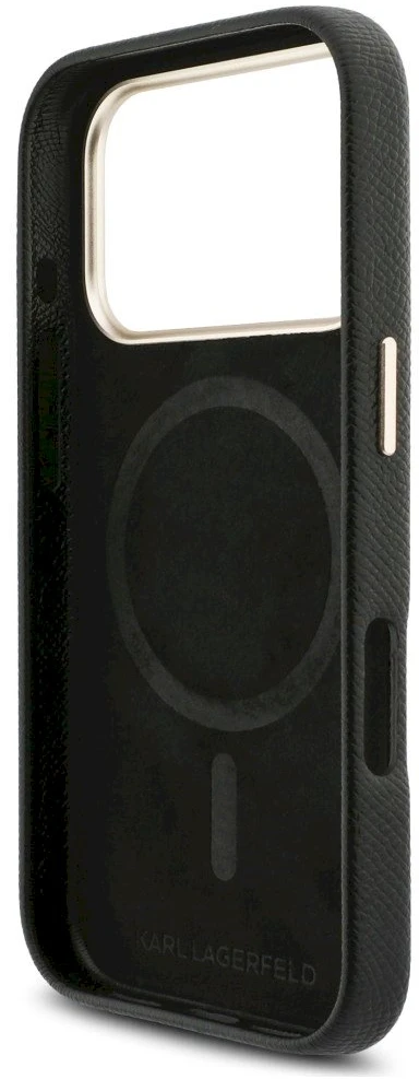 Karl Lagerfeld dėklas, skirtas IPHONE 17 Pro, suderinamas su MagSafe KLHMP17L5PGFKHGK (Karl Head logotipas), juodas