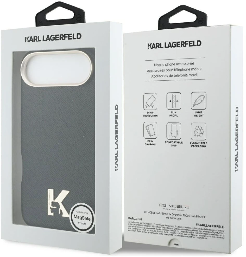 Karl Lagerfeld dėklas, skirtas IPHONE 17 Air, suderinamas su MagSafe KLHMP17M5PGFKHGK (PU FW W/ KHead logotipas) juodas