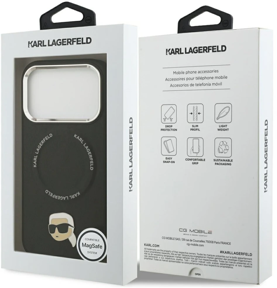 Karl Lagerfeld Karl Pin MagSafe dėklas Apple iPhone 17 Pro juodos spalvos