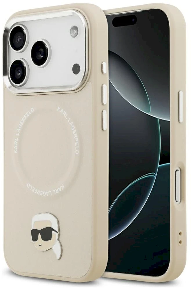 Karl Lagerfeld Karl Pin MagSafe dėklas skirtas Apple iPhone 17 Pro rusvai gelsvas