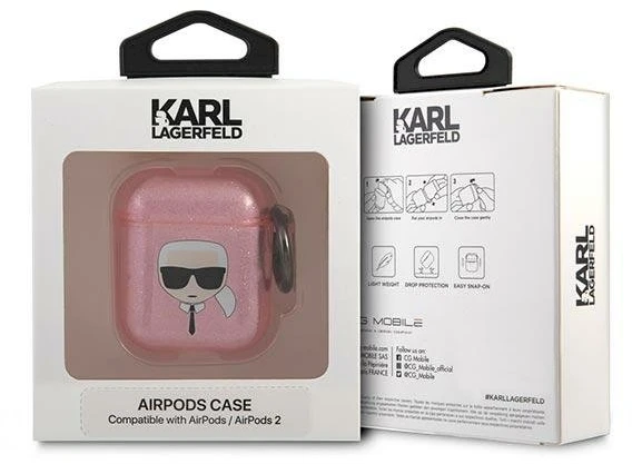 Dėklas Karl Lagerfeld KLA2UKHGP AirPods cover rožinė/pink Glitter Karl`s Head