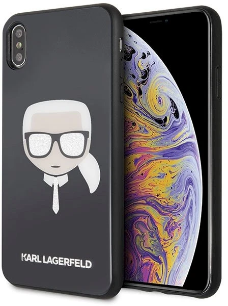 Dėklas Karl Lagerfeld KLHCI65DLHBK iPhone XsMax juoda/juodas Iconic Glitter Karl`s Head