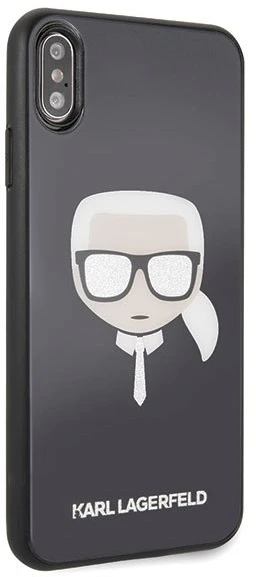 Dėklas Karl Lagerfeld KLHCI65DLHBK iPhone XsMax juoda/juodas Iconic Glitter Karl`s Head