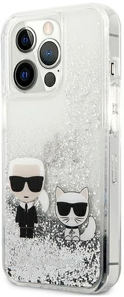 Apple iPhone 13 Pro Karl Lagerfeld dėklas Liquid Glitter Karl&Choupette (KLHCP13LGKCS) sidabrinės spalvos